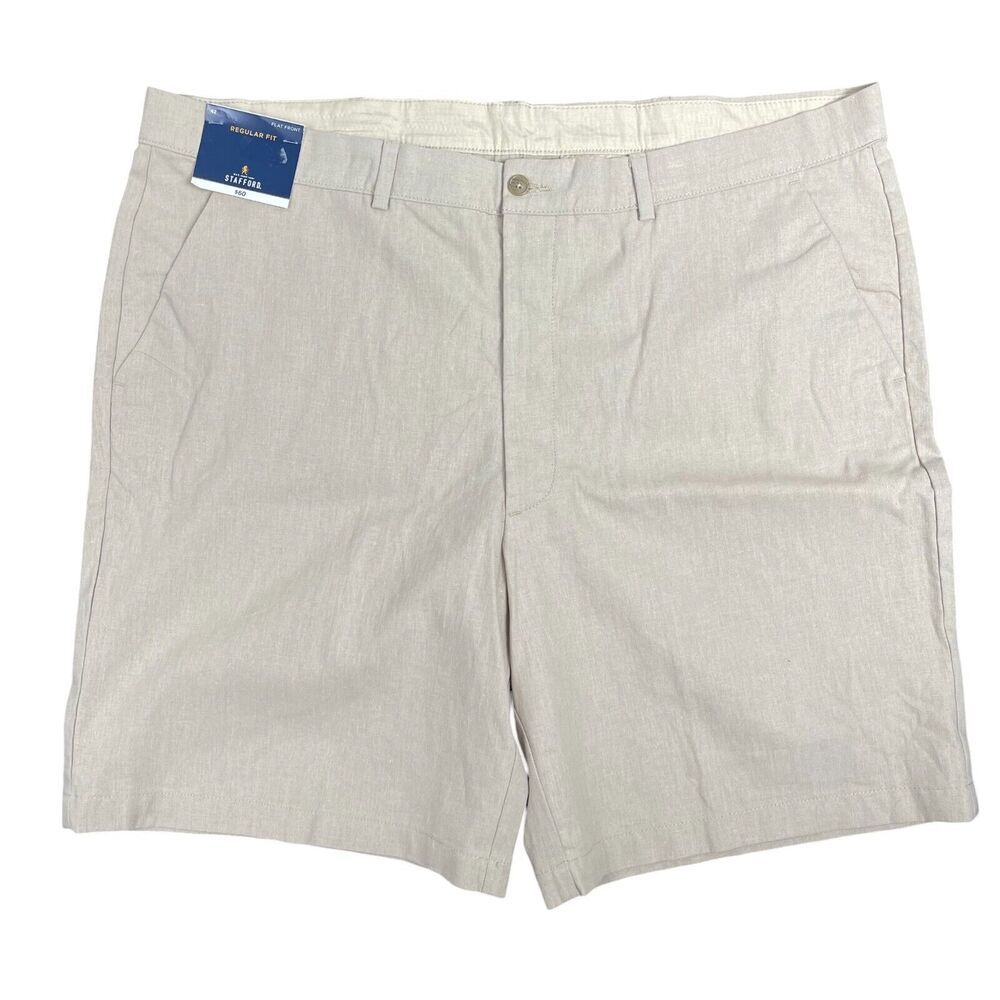 Stafford Men's 42 Linen Tan 9" Shorts Regular Fit Summer Beach Travel Golf Cool